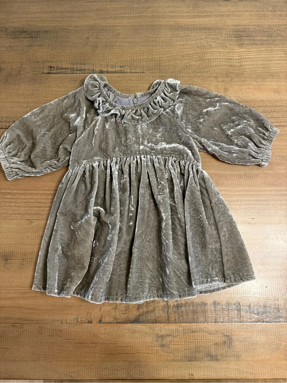 Noralee Sage Green  Velvet Ruffle Dress - 2t